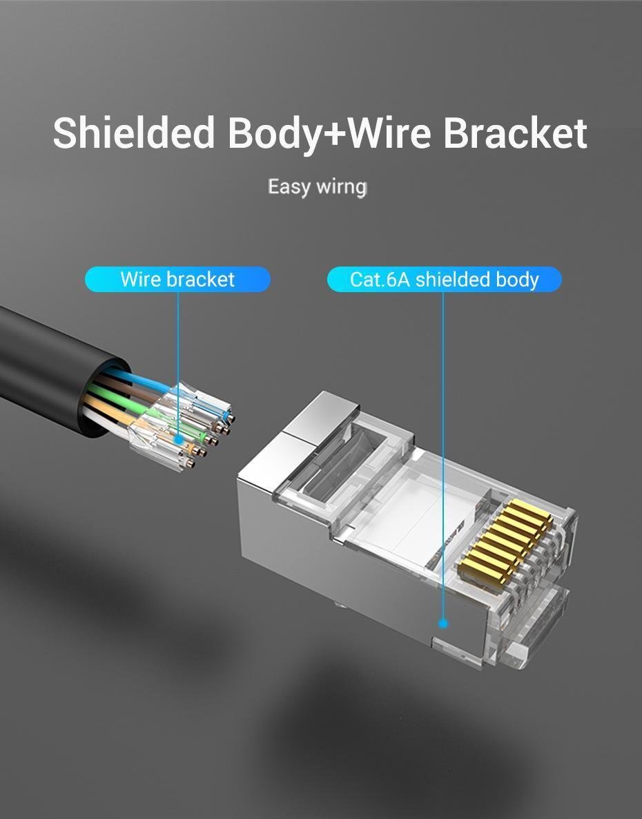 Інтернет-з'єднувачі Vention Cat.6A FTP 8P8C 10 Гбіт/с роз'єм RJ45 LAN RJ 45 Ethernet 10 шт. Сріблястий (IDFR0-10) - фото 11