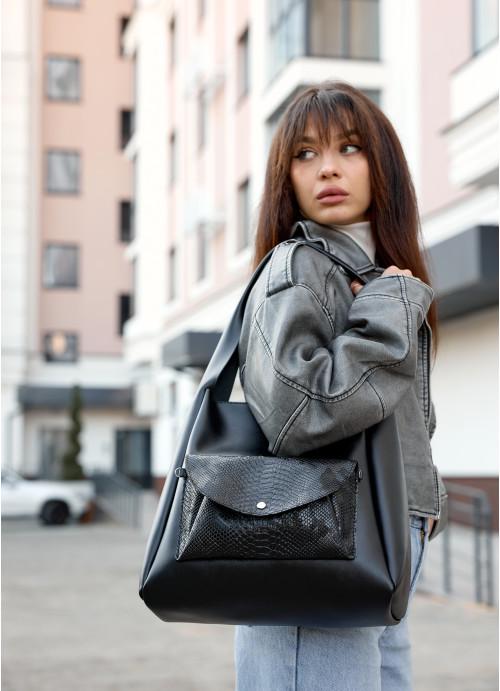 Женская сумка хобо Sambag с принтом крокодил Черный (7650341231)