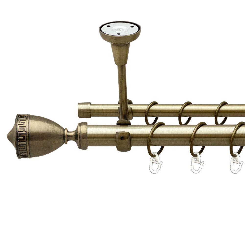 Карниз металлический Orvit Афина двухрядный открытый к потолку/гладкая труба/кольцо металлическое Антик 25/16 мм 160 см (00-00018466)