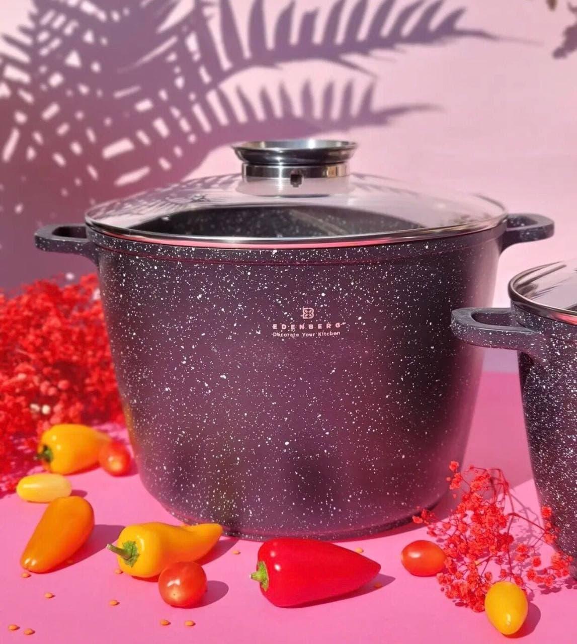 Набор кастрюль Edenberg с мраморным антипригарным покрытием 2шт. (ЕВ-8133) - фото 5 Набор кастрюль Edenberg с мраморным антипригарным покрытием 2шт. (ЕВ-8133) - фото 5