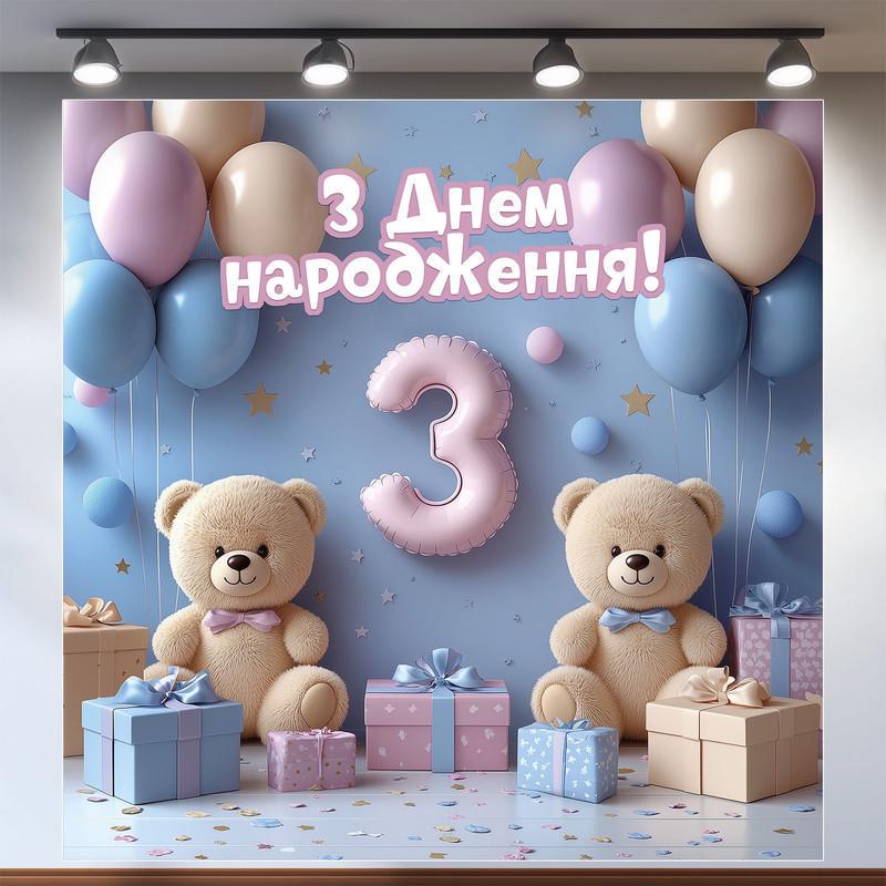 Баннер для фотозоны Третий День рождения 2,0х2,0 м №43068