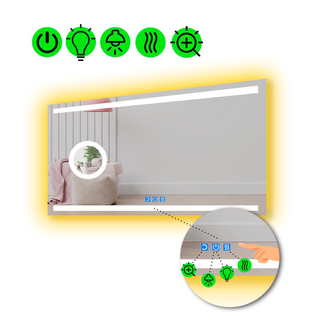 Зеркало с LED подсветкой Anita с тремя сенсорами и линзой с подсветкой 110x70 см (8775757)