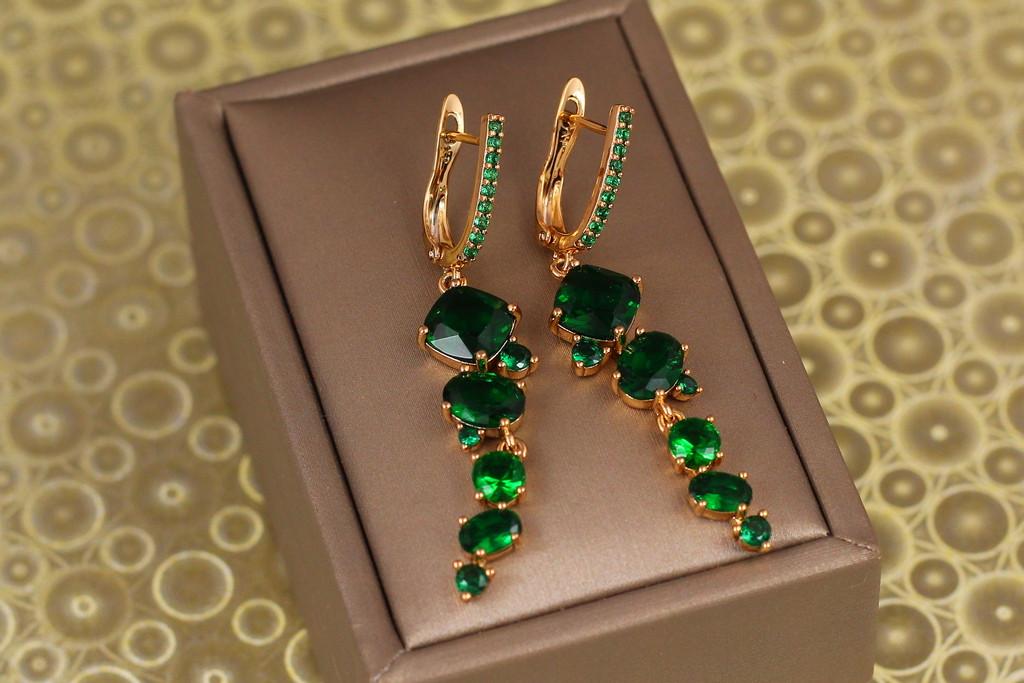 Серьги подвески Xuping Jewelry гроздь винограда с зелеными камнями 5,4 см Золотистый (2287176692)
