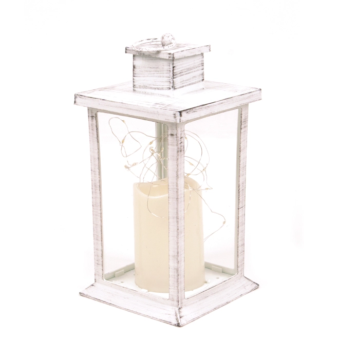 Свічник-ліхтар зі свічкою LED і гірляндою Біло-чорний (OR-PL6020-2) - фото 1