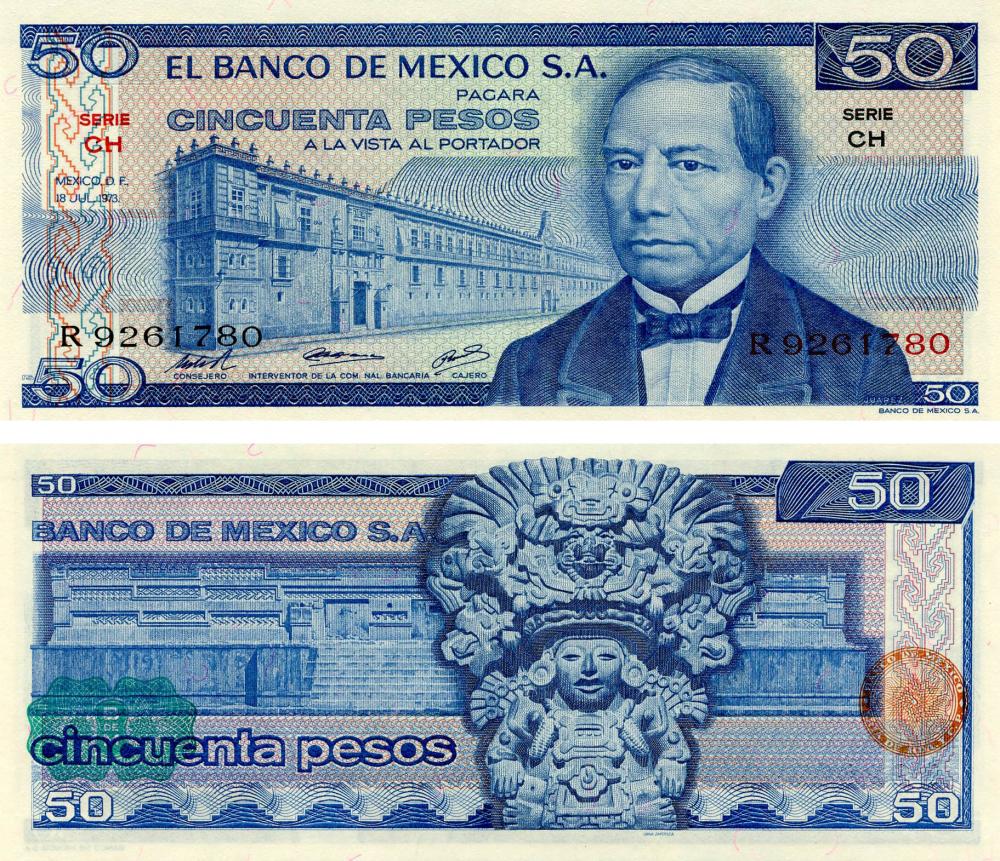 Коллекционная банкнота Мексика 50 песо 1973 UNC P65a (Б13247)