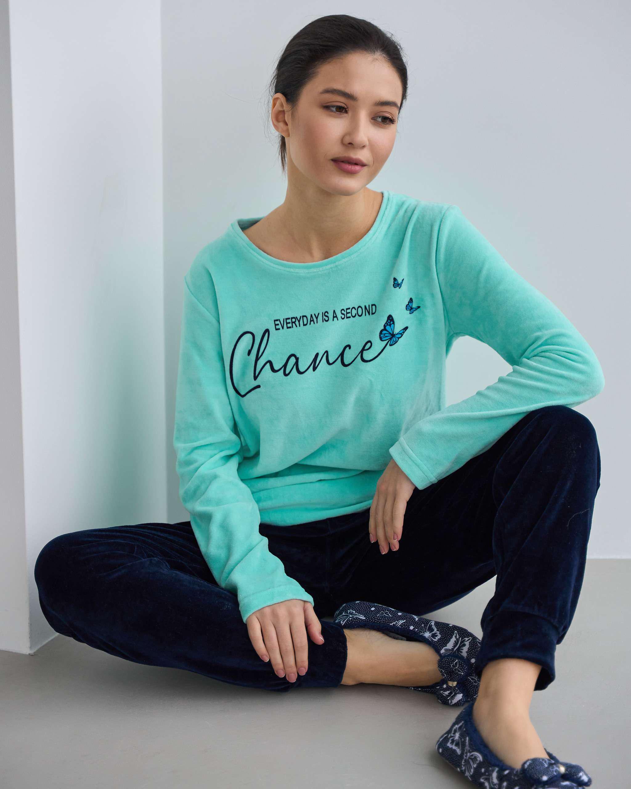 Костюм женский с брюками Chance велюр S Бирюзовый (87117)