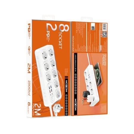 Подовжувач із захистом від перенапруги Moxom MX-ST22 14в1 Power Strip з 2 PD/QC 2500 Вт 8 розеток та 3 USB для кількох пристроїв 2 м Білий - фото 4