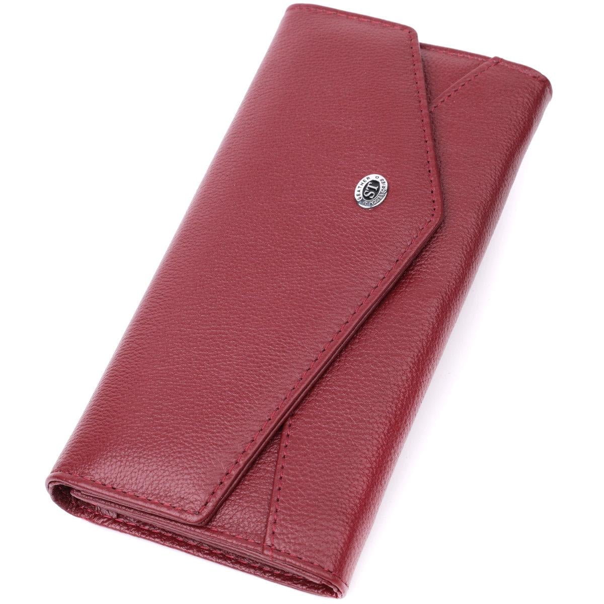 Кошелек женский ST Leather 22547 с геометрическим клапаном из натуральной кожи Бордовый (168-136-22547)