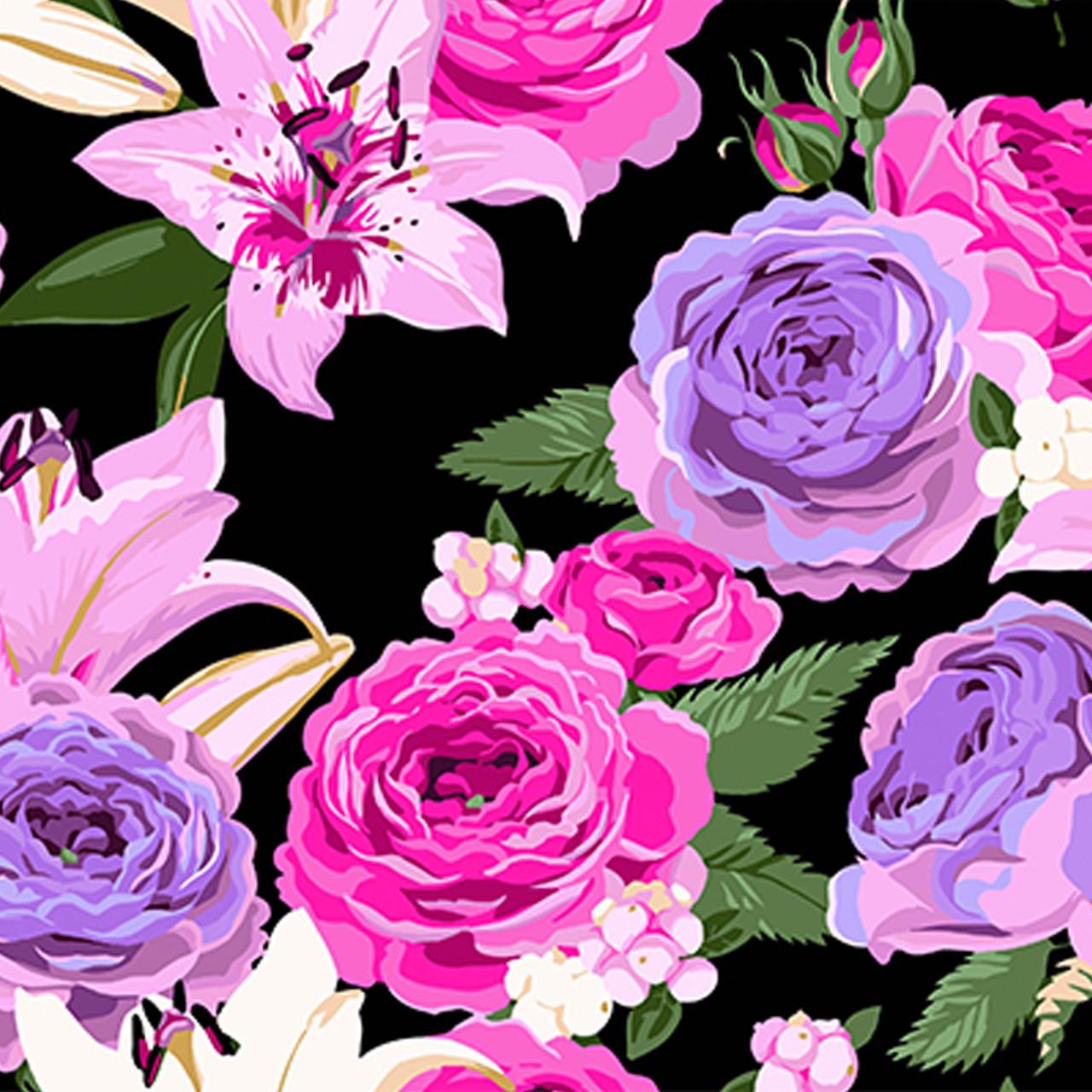 Картина по номерам Strateg Премиум Цветочная фантазия на черном фоне 40х40 см (AV4040-84)