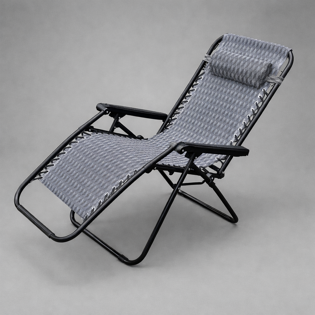 Кресло-шезлонг садовый складной регулируемый Zero Gravity с подголовником до 150 кг Серый (33829892)