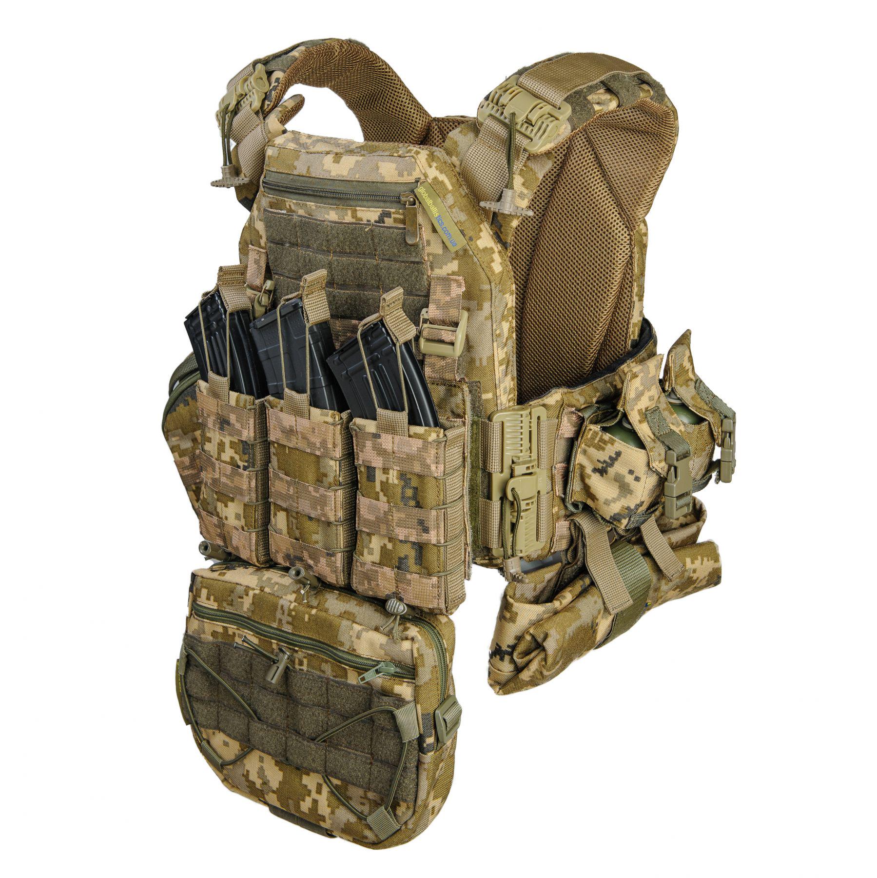 Плитоноска Warmor 3 с быстрым сбросом MOLLE 8 подсумков и карманами под боковую защиту Пиксель (13290287)