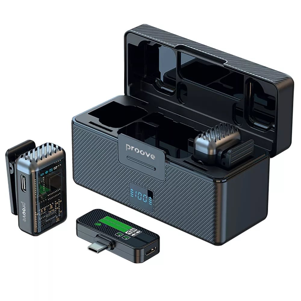 Микрофон петличный беспроводной Proove Ripple 160 mAh Type-C/Lightning с кейсом Черный (PRWM00002001)