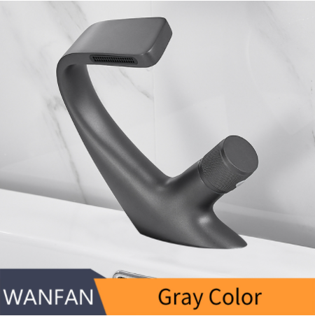 Змішувач дизайнерський для умивальника з латуні з водоспадом для раковини з 1 вентелем Сірий - фото 3