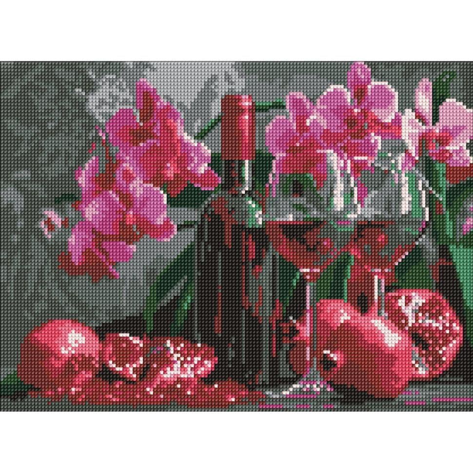 Алмазна мозаїка Ideyka Вино та орхідеї 30x40 см (AMO8118)