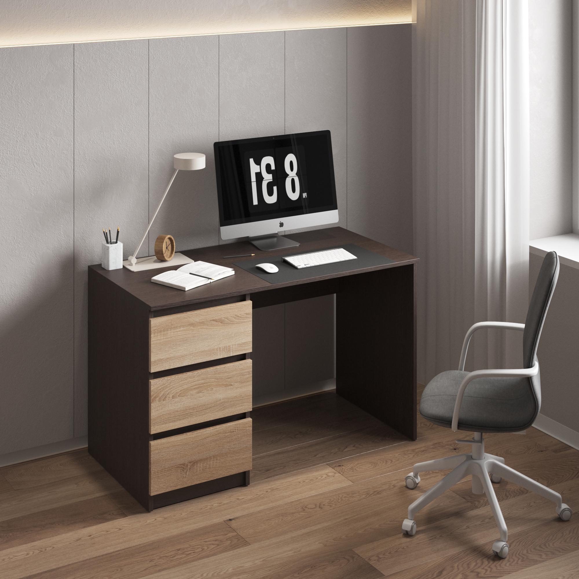 Письмовий стіл для ноутбука з 3 висувними ящиками зліва 1200x750x600 мм Венге темний/Дуб сонома (mt-224l-vg-sn)