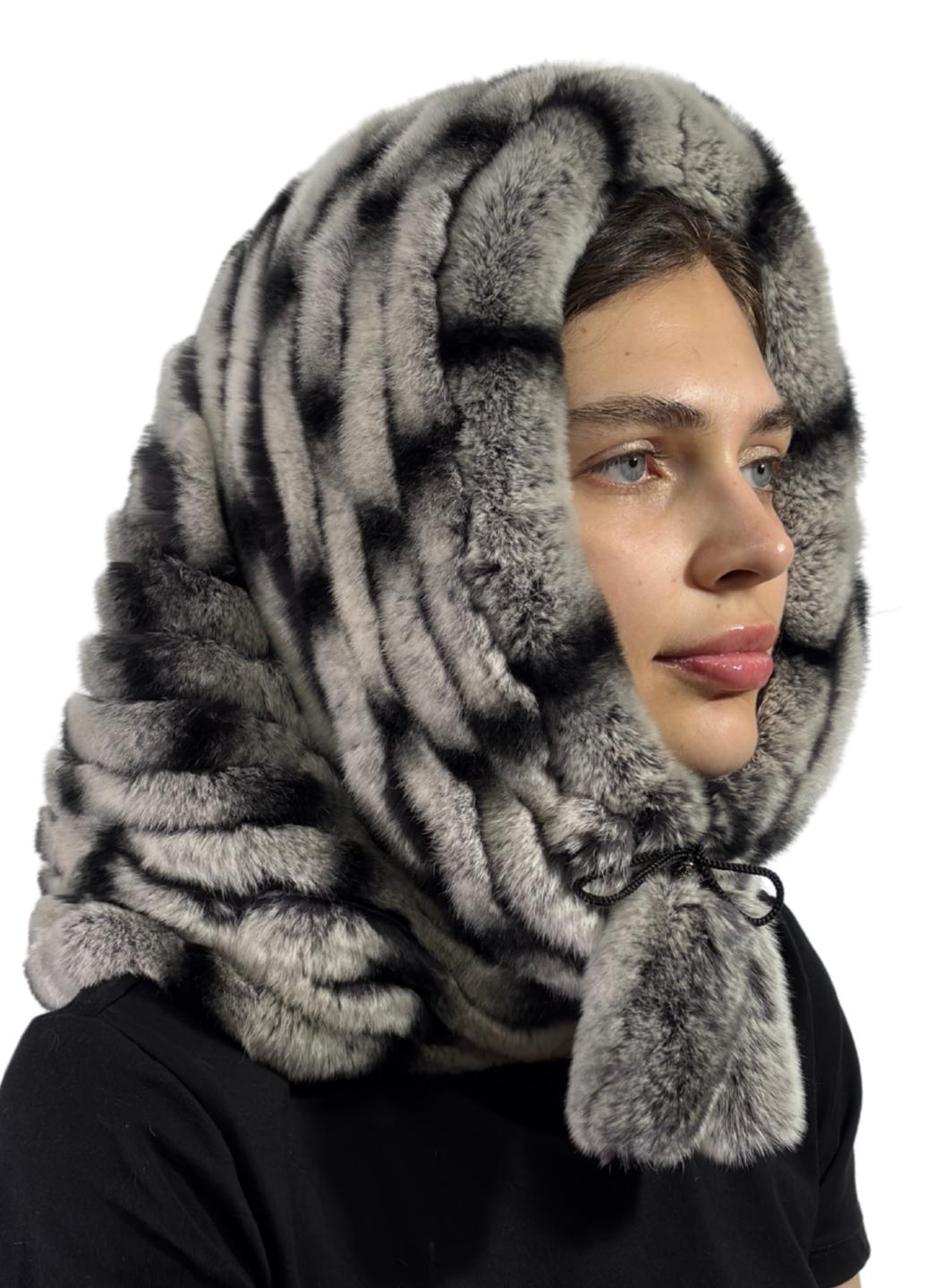 Жіночий капюшон Меховой стиль Труба із натурального хутра кролика One size Шиншил (300)