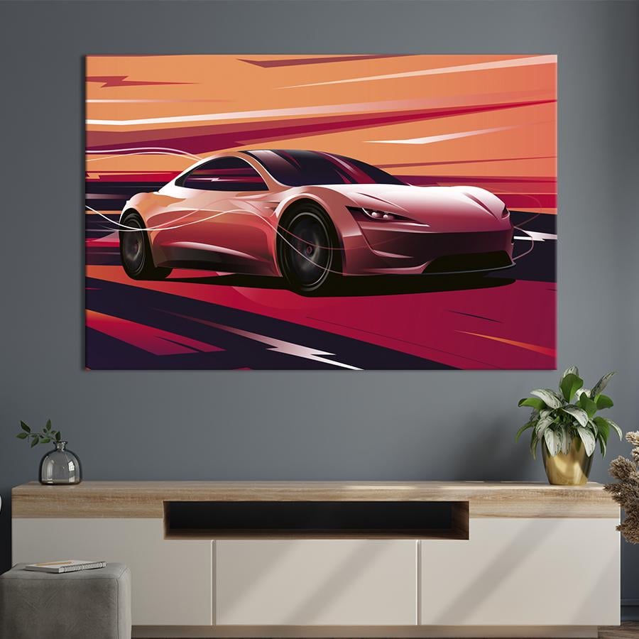 Картина на полотні Яскравий Tesla Roadster 51x34 см (1404-1)
