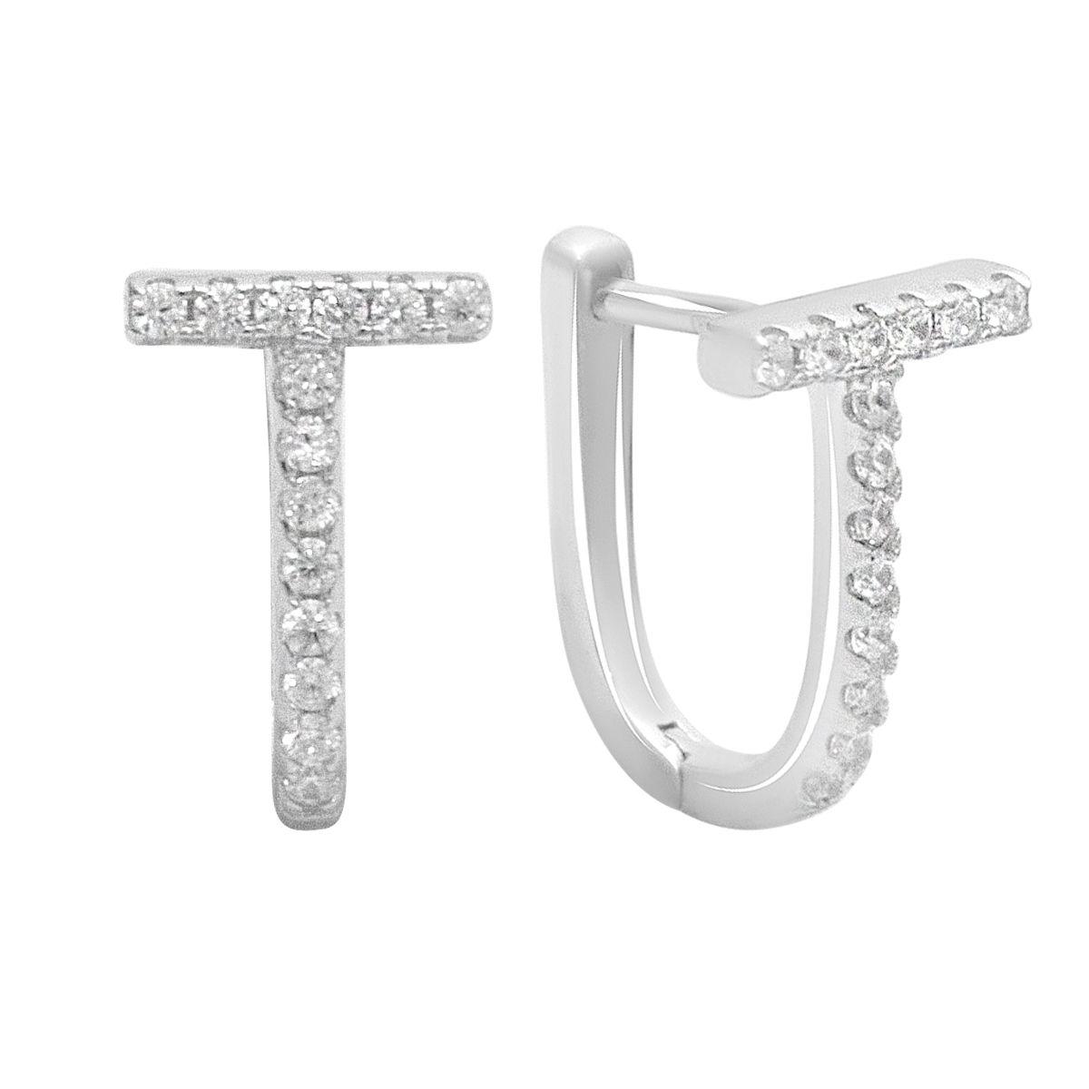 Серьги серебряные с фианитами в форме буквы Т