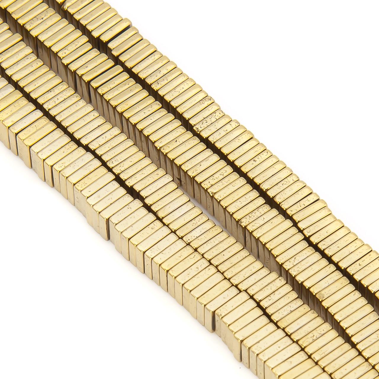 Бусины гематитовые Квадрат 4х1 мм 40 см 370 шт. Золотистый глянцевый (БГ0401к49)