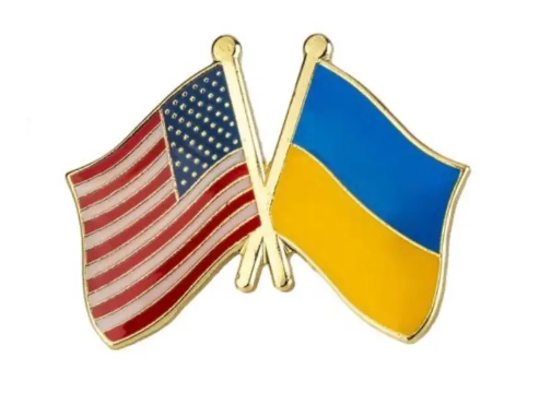 Значок-пін подвійний з прапорами України та США (00102) Значок-пін подвійний з прапорами України та США (00102)
