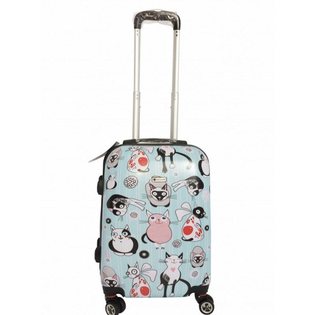 Чемодан Worldline Airtex 809/cat из поликарбоната с принтом котиков маленький Голубой (809/cat/56/51)