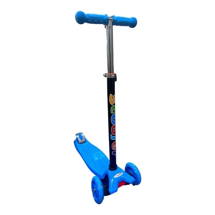 Самокат детский Scooter Maxi складной с кнопкой PU колеса 12/9 см металл/пластик до 60 кг для детей 3-5 лет Синий (16-3km)