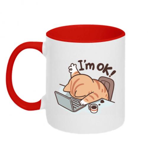Чашка двухцветная I'm ok Cat 320 мл Красно-белый (18573669-18-208800)