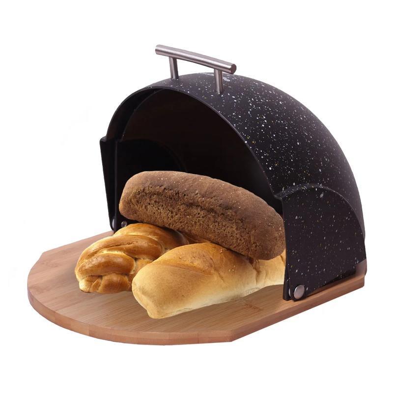 Хлебница с откидной крышкой Bohmann Хлебница с деревянной доской 38,5х26,5х20 см Черный (BH 7258 black)