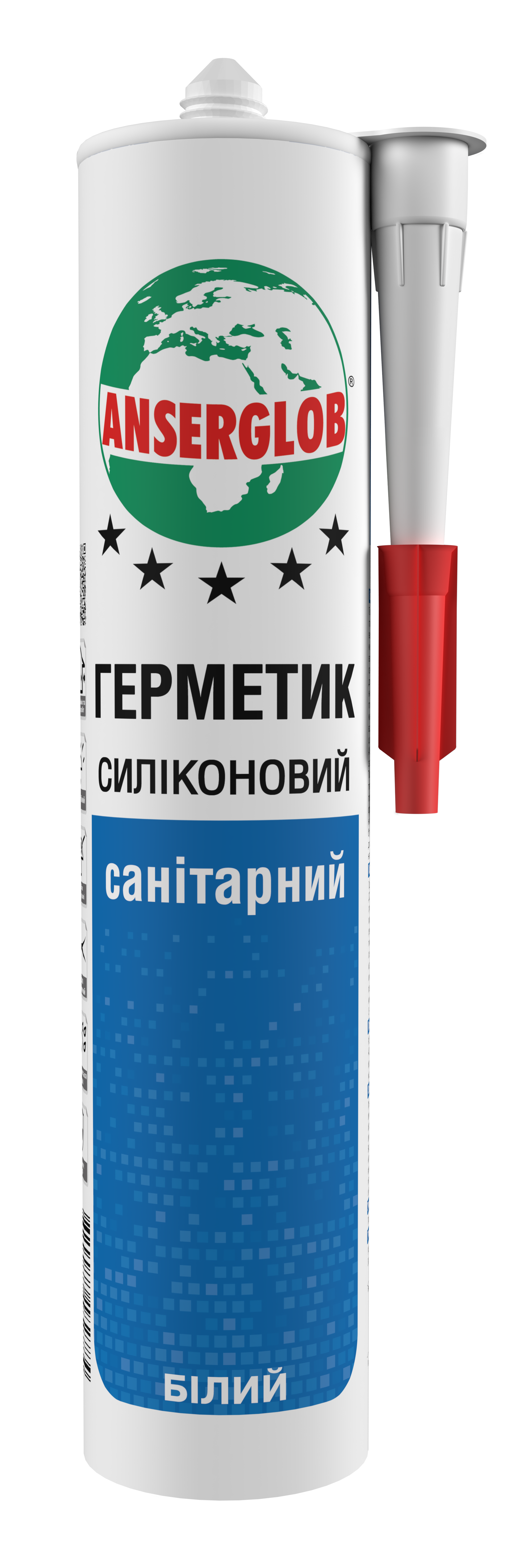 Герметик силиконовый санитарный ANSERGLOB 280 мл Белый (99233) - фото 1 Герметик силиконовый санитарный ANSERGLOB 280 мл Белый (99233) - фото 1