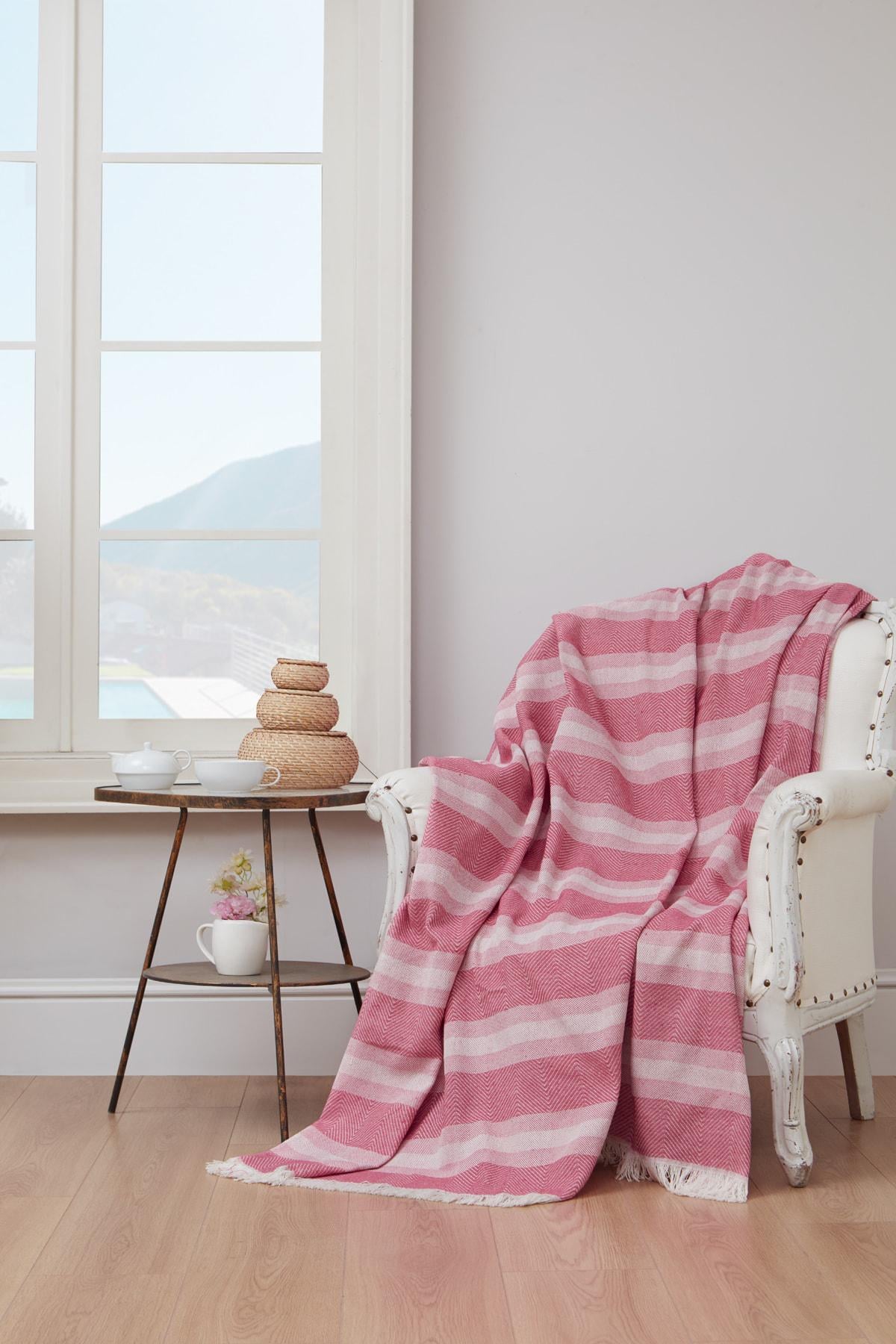 Плед-накидка Eponj Home Denizli Kareli 190х220 см Розовый (12581607)