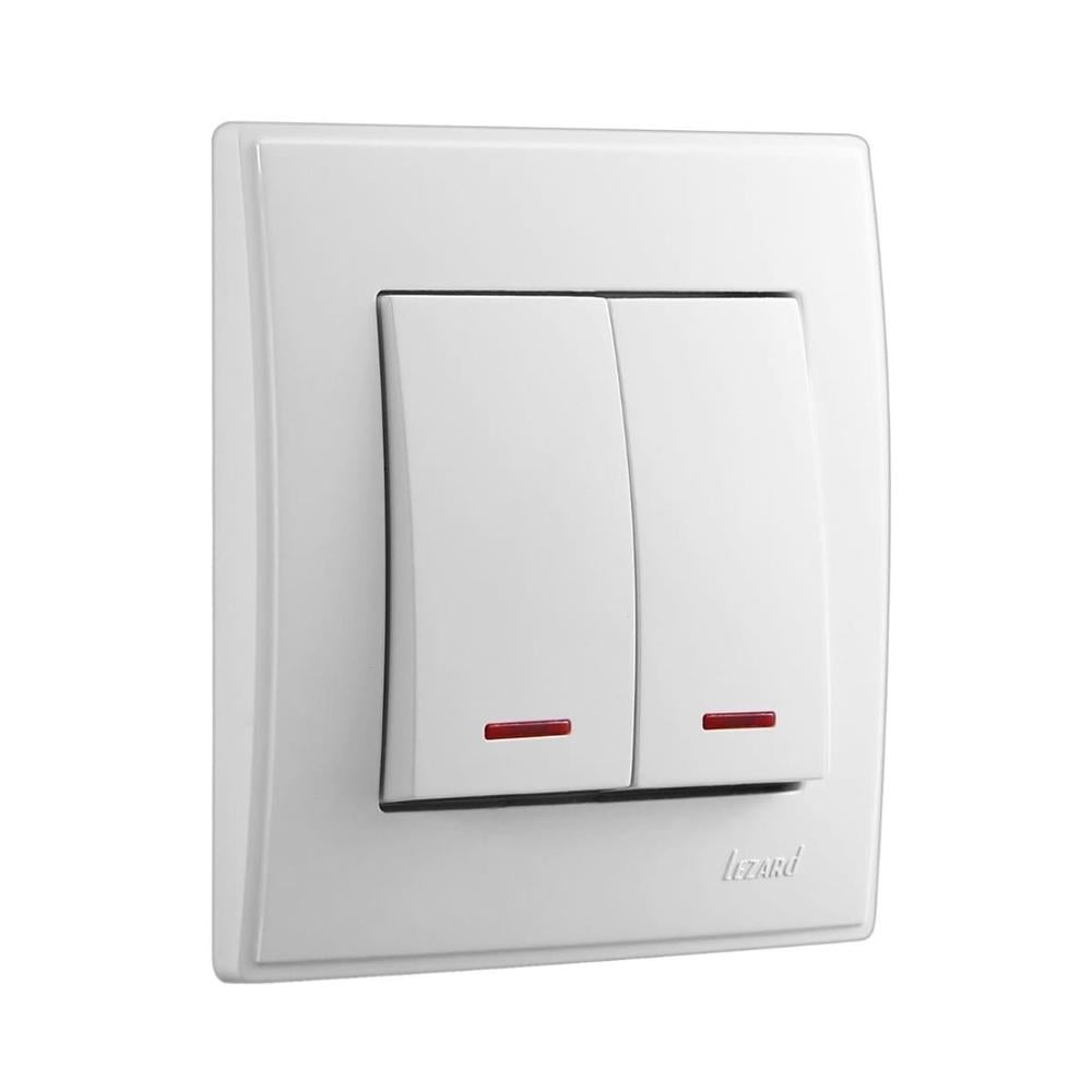 Выключатель Lezard Lesya 2-клавишный с подсветкой Белый
