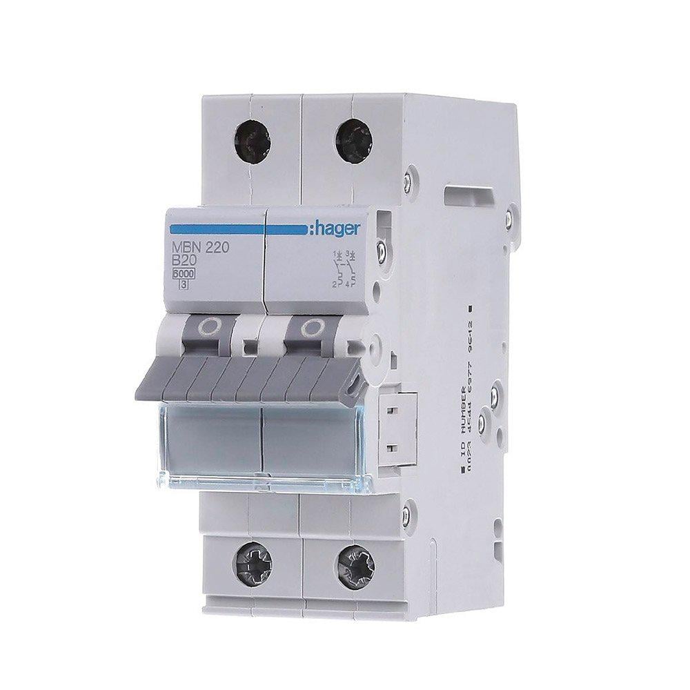 Автоматический выключатель Hager 2P 20A B 6 kA MBN220 2M