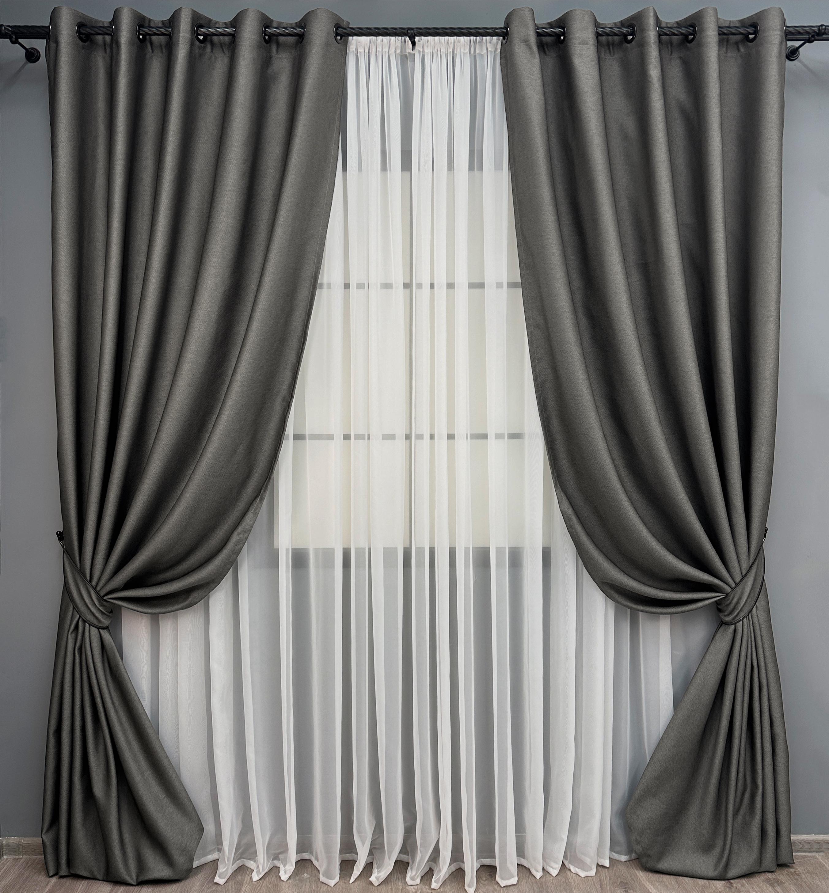 Комплект готовых штор на люверсах VR-Textil TERRA LUXE №1857ш рогожка 150х270 см 2 шт. Графитовый (37-0310) Комплект готовых штор на люверсах VR-Textil TERRA LUXE №1857ш рогожка 150х270 см 2 шт. Графитовый (37-0310)