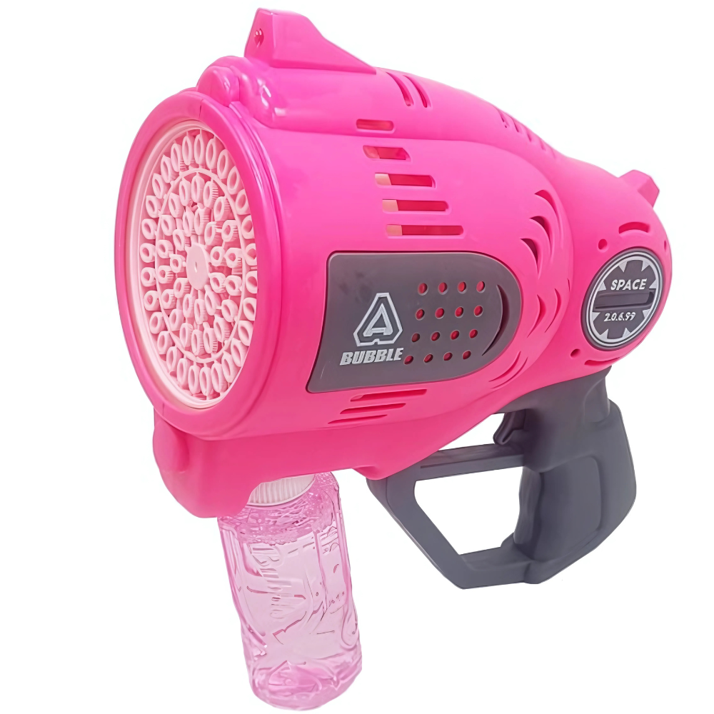 Пістолет дитячий мильних бульбашок 57 отворів з підсвічуванням на акумуляторі Рожевий Пістолет дитячий мильних бульбашок 57 отворів з підсвічуванням на акумуляторі Рожевий