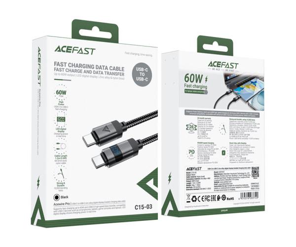 Кабель Data Acefast C15-03 Type-C-Type-C 3A 1,2 м Black (066974316283720) - фото 2