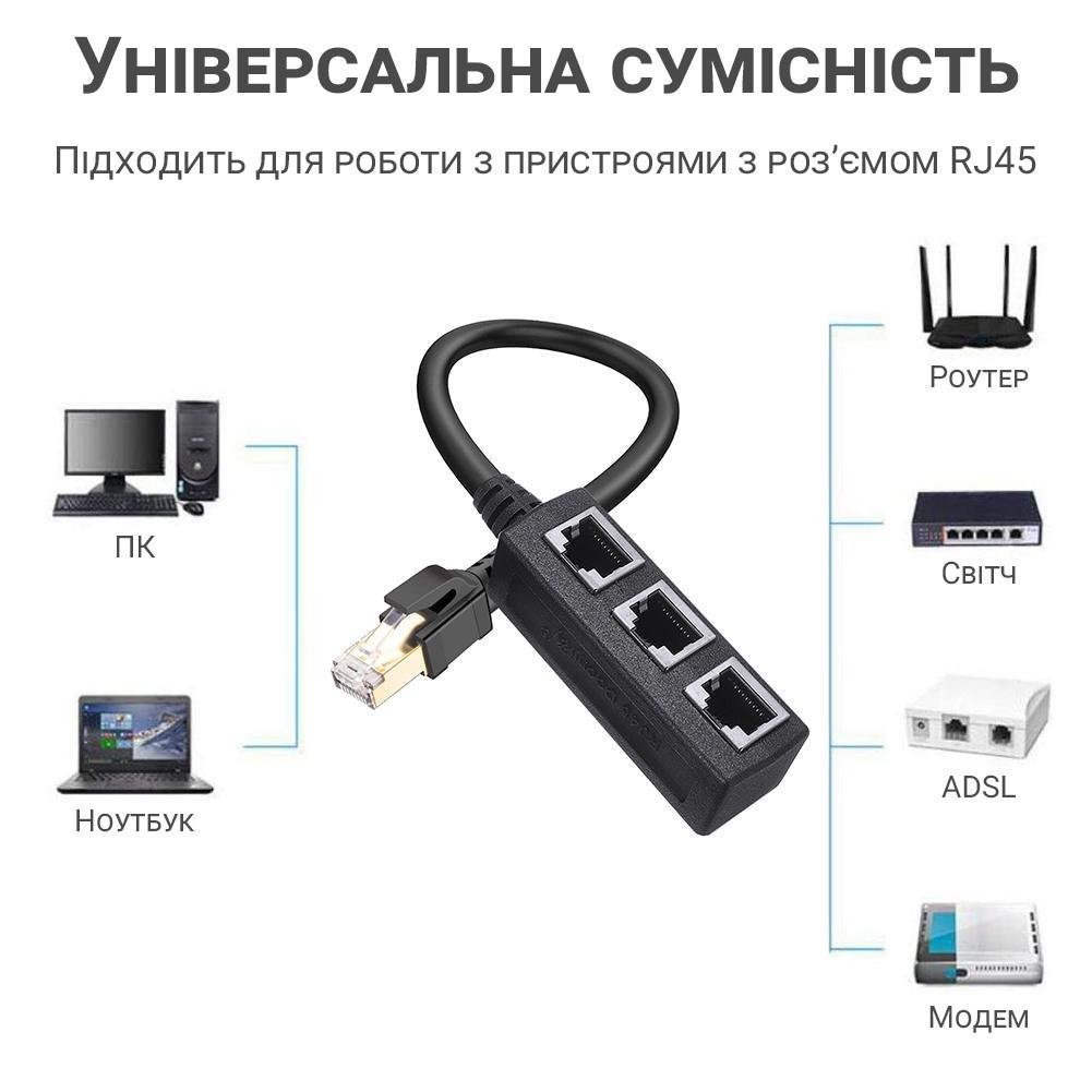 Разветвитель сплиттер Addap ES-01 на 3 разъема RJ45 Ethernet для сетевого кабеля - фото 8