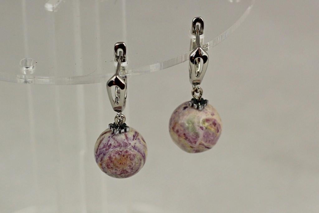 Серьги подвески шарик чароит 3,4 см Серебристый (31481364)