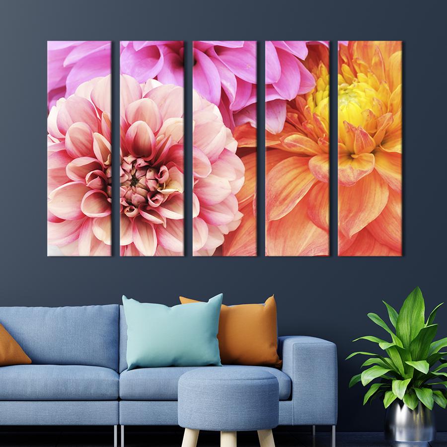 Модульная картина из 5 частей на холсте интерьерная картина Красочные хризантемы 87x50 см (228-51) Модульная картина из 5 частей на холсте интерьерная картина Красочные хризантемы 87x50 см (228-51)