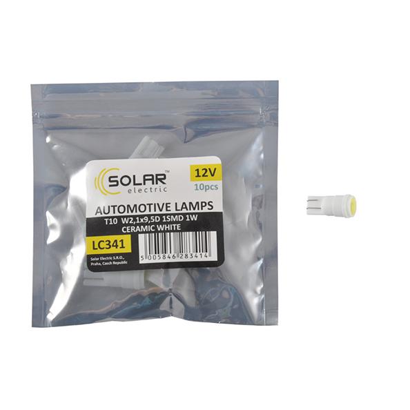 Автолампа LED Solar 12V T10 W2,1x9,5d 1SMD 1W Ceramic white 10 шт. (LC341_P)