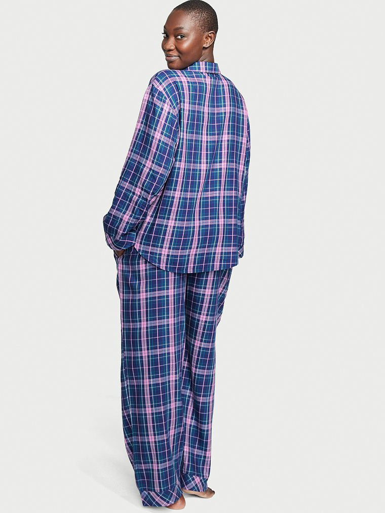 Піжама жіноча Victoria's Secret Flannel Long Pajama Set фланелева в клітинку XS Синій (15343045) - фото 2