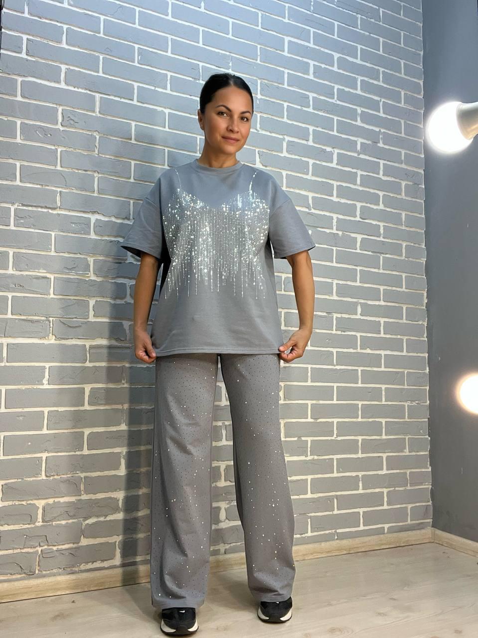 Костюм жіночий YUJIE YISHANG 7347 футболка імітація майки і штани M Сірий (2500) - фото 1