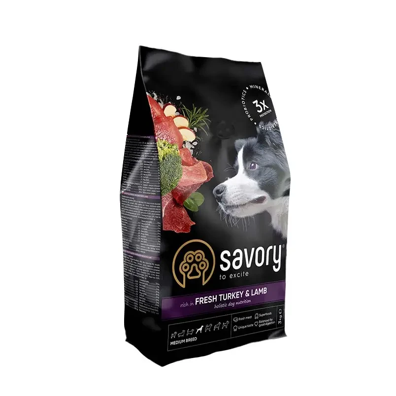 Сухой корм Savory для собак средних пород со свежим мясом индейки и ягненка 3 кг