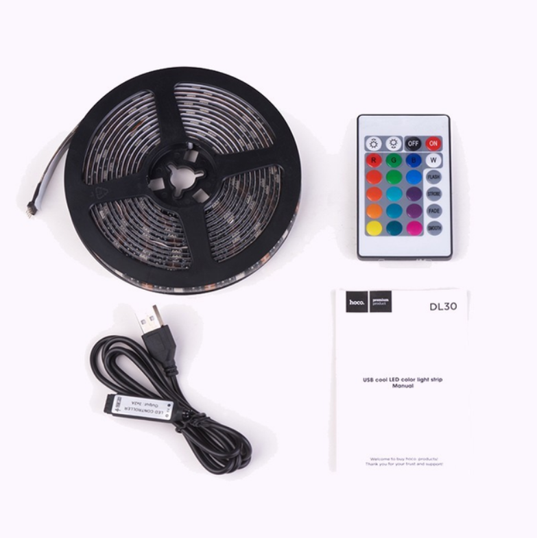 Лента Hoco DL30 USB cool LED color light strip RGB 4M 20RGB Mode Remote с пультом Черный