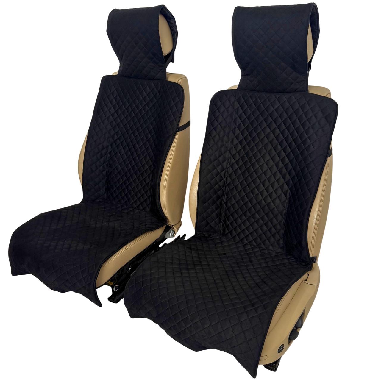 Чехлы-накидки на передние сиденья авто из алькантары Runa с подголовником Черный (340-2-N)