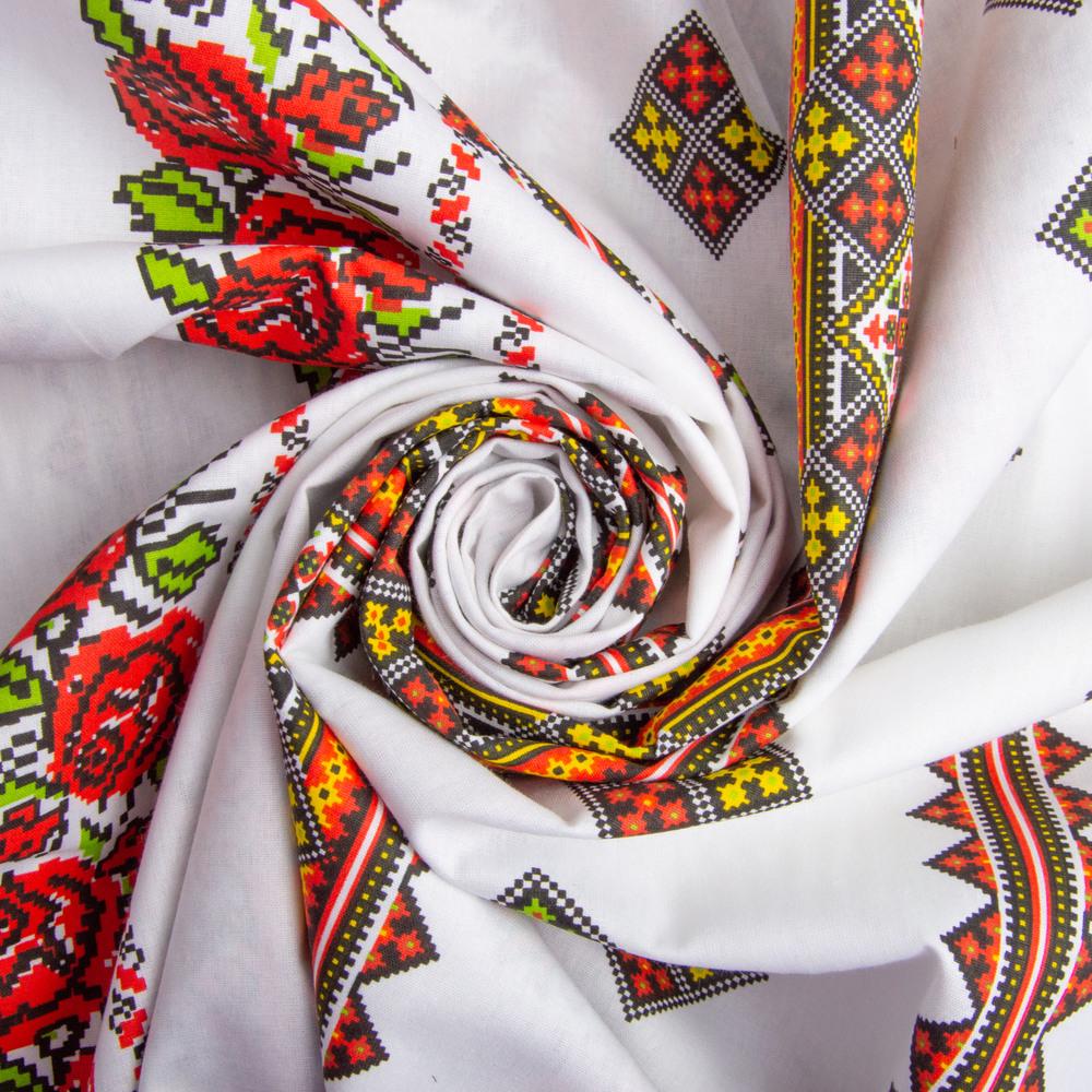 Тканина бязь ранфорс для постільної білизни 23R-14526 українська вишивка 130 гр/м2 240 см Червоний (25848)