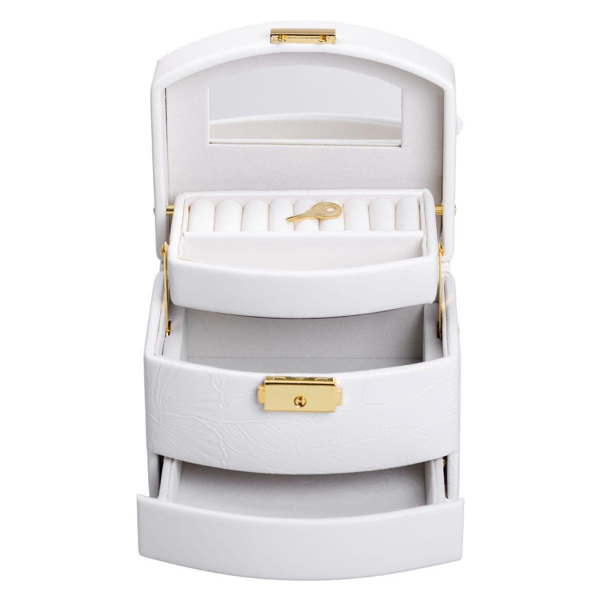 Шкатулка для украшений из экокожи 3 яруса с замком HP-5-23W (A-033866)