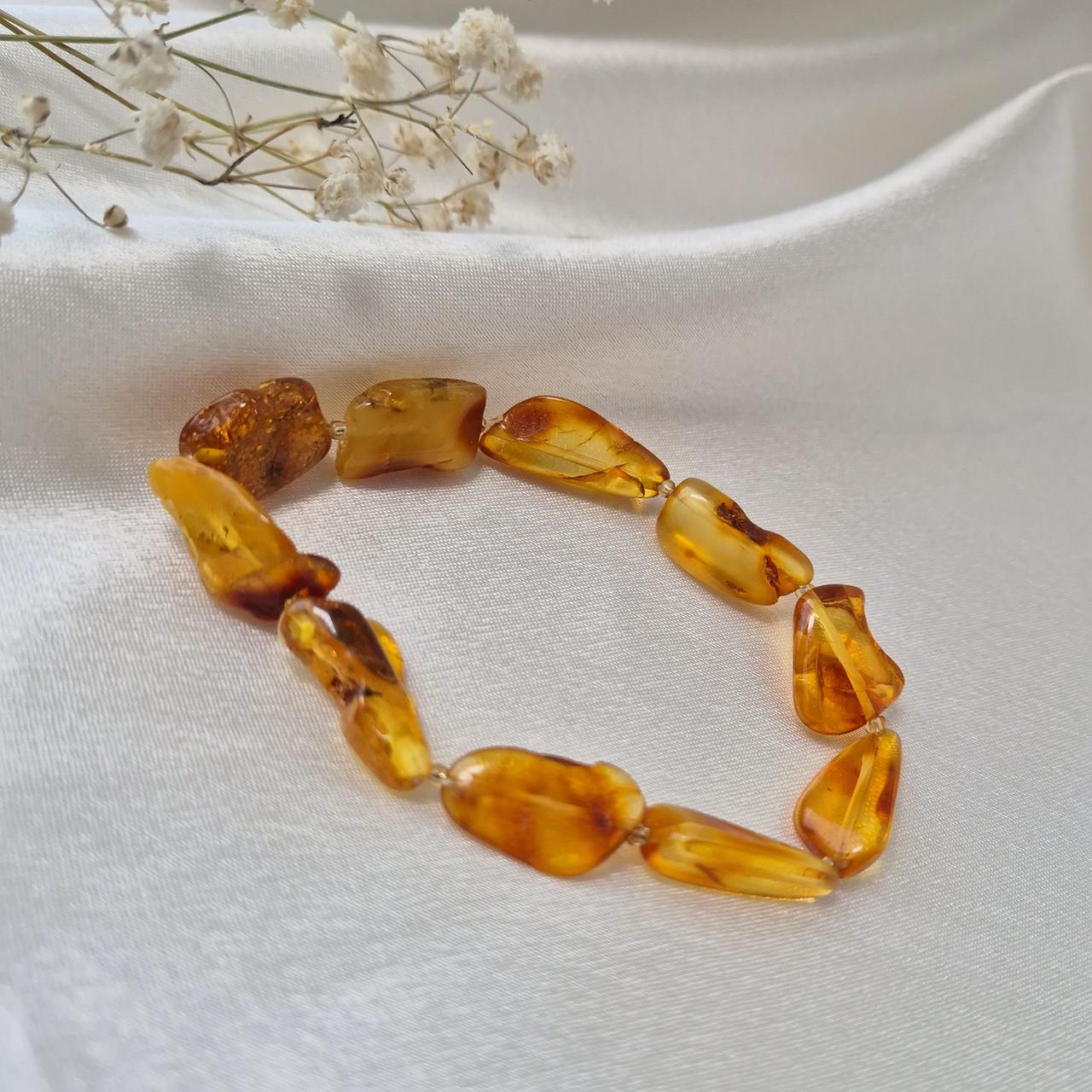 Браслет із натурального бурштину лікувальний необроблений 19-20 см Коричневий/Жовтий (бр19/150)