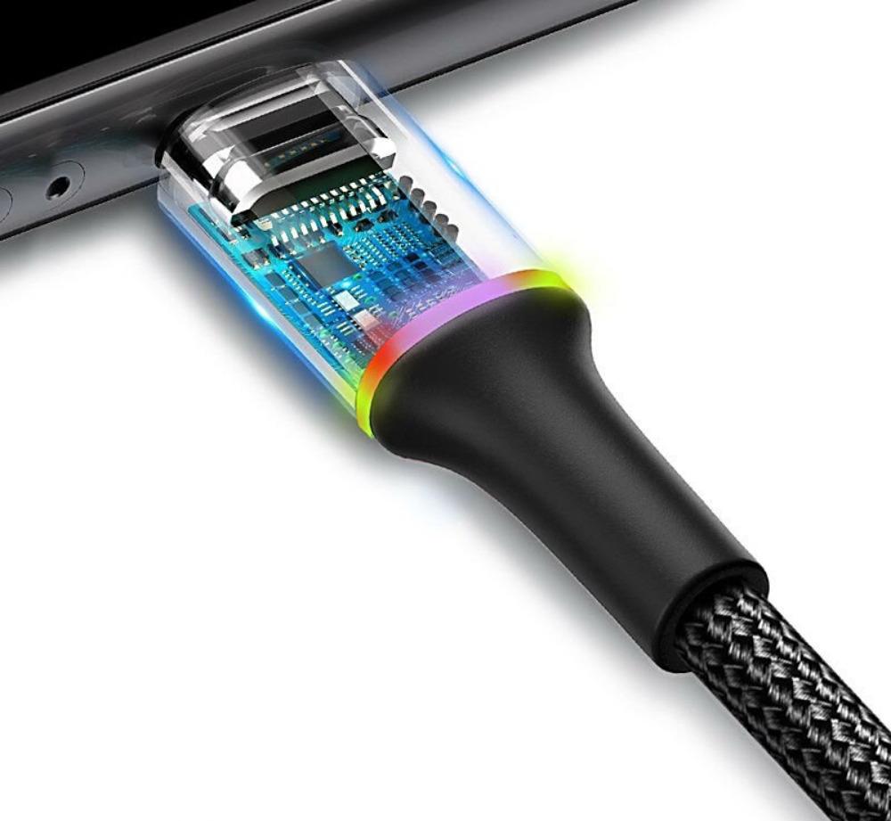 Кабель Baseus Cafule Cable USB Lightning з підсвічуванням 2,4 A 0,5 м Чорний (1896647563) - фото 3