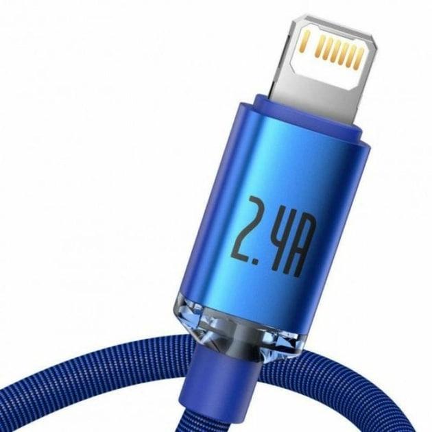 Кабель BASEUS Crystal Shine Series USB For Lightning быстрая зарядка 2,4 A 2 м Blue (CAJY000103) - фото 8