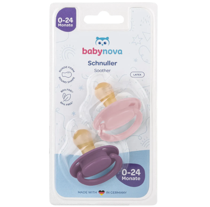 Пустышка круглая Baby Nova латексная 0-24 месяцев 2 шт. Розово-сиреневый (143924) - фото 7 Пустышка круглая Baby Nova латексная 0-24 месяцев 2 шт. Розово-сиреневый (143924) - фото 7